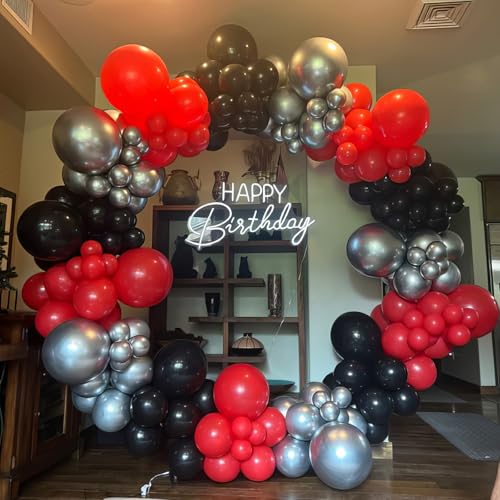 Image of Red Black Silver Balloons, Black and Red Balloons Metallic Silver Balloon Confetti Balloon for for Man Theme Birthday Baby Shower Wedding Race Car Party Decorations