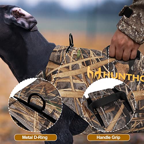 Hunthor Hund Jagdweste, 5mm Neopren Hundeweste Jagd, Verstellbare Hundejagdweste Wasservögel für Entenjagd (Camo, XL)