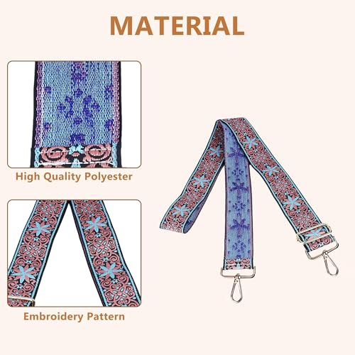 Image of Purse Strap, Adjustable Embroidery Flower 2 Inch Wide Purse Straps Replacement Crossbody for Women