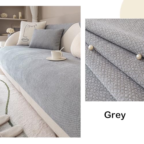 NUODWELL Chenille Sofa Cushion Covers 1/2/3/4 Seater, Non-Slip Couch Cushion L Shape Sofa Seat Covers, Furniture Protector Sofa Slipcovers for All Seasons (Grey, 90 * 210cm) - Image 3