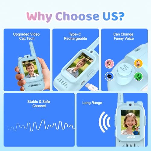 Image of Video Walkie Talkies with Real-Time Screen & Voice Changer, Rechargeable Long Range Radios for 3-12 Year Old Boys Girls, Christmas Birthday Gifts for Kids Indoor Outdoor Camping