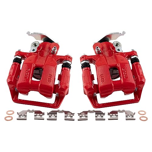 Image of TRQ Rear Brake Caliper Set Painted Red Brackets Compatible with 2013-2017 Honda Accord