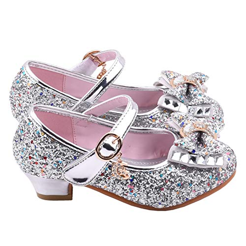 Baby Girl Solid Diamond Princess Shoe Low Heel Bowknot Leather Sandals Hook and Loop Splicing Metal Chain Shoes4