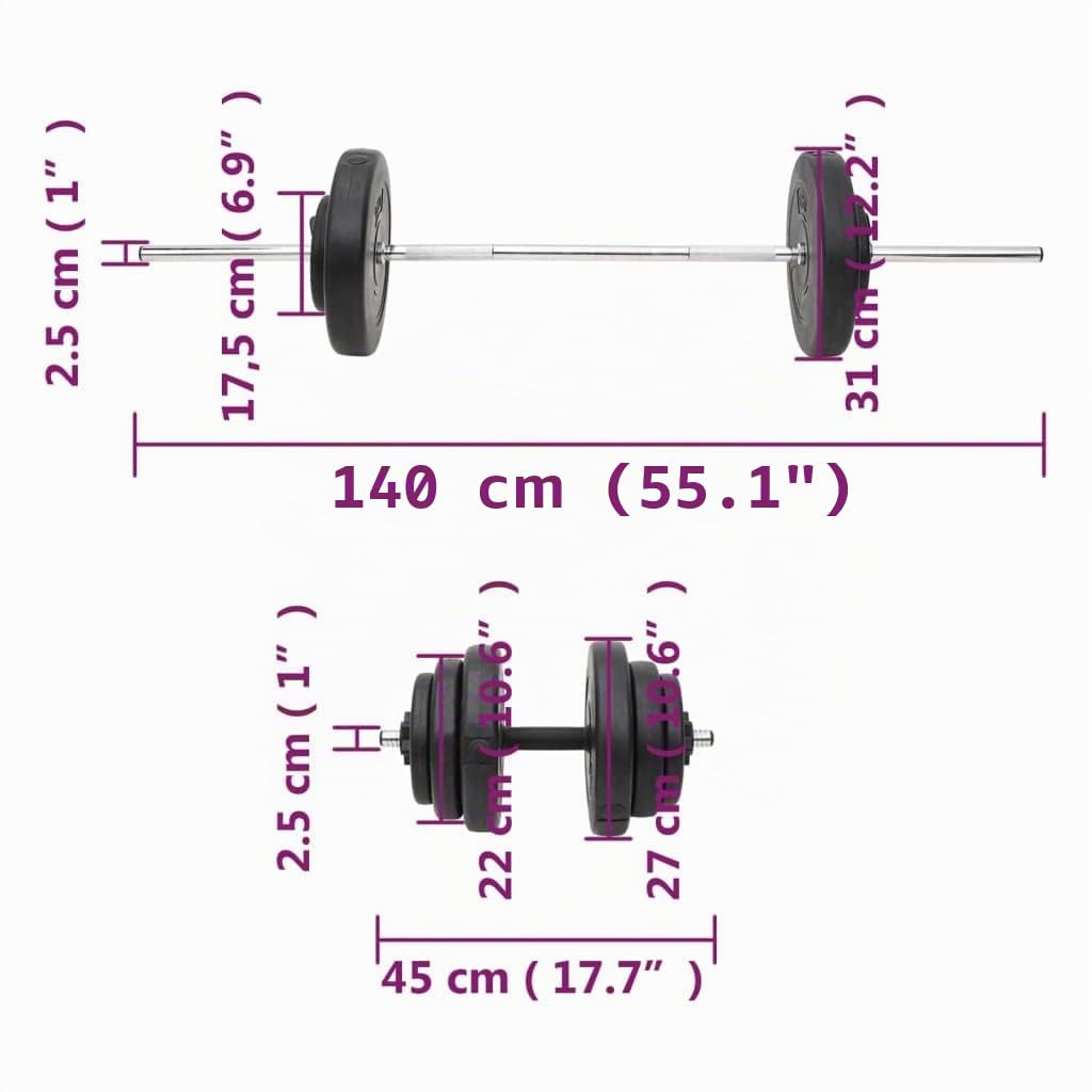 vidaXL Juego de Barras y Mancuernas con Discos Pesas Entrenamiento Levantamiento Fitness Culturismo Corporal Musculación Ejercicio Deporte 60 kg