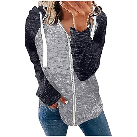 Bench Outerwear Ladies Casual Stitching Color Long Sleeve Zipper Pocket Hoodie with Drawstring Jacket Daily Sweatshirt Coat Light Fleece (Grey, M) Cover