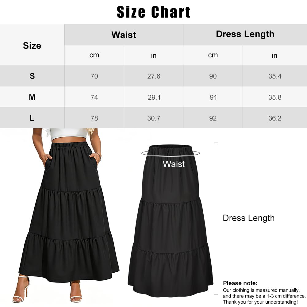 Spódnica damska z kieszeniami – Basic Solid A-Line elegancka plisowana spódnica do kolan, spódnica skaterska, styl boho, spódnica maxi, do noszenia na co dzień, elastyczny ściągacz, długa