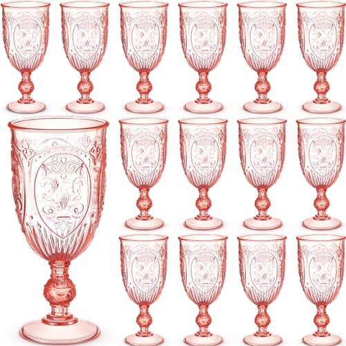 Wiwiqing Weinkelche im Vintage-Stil, farbige Wasserkelche, Kunststoff, Retro-geprägte Glaswaren, Wasserkelche für Weinbar, Saft, Babyparty, Hochzeit, Empfang, große Veranstaltung, Party, Rosa, 24