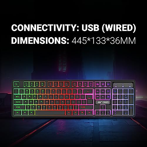 Ant Esports KM1650 Gaming Keyboard & Mouse Combo, Wired Backlit Rainbow LED Keyboard & 3200 DPI Gaming Mouse for PC/Laptop - Black - Image 3