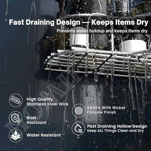Image of No Drill Bathroom Combo 1 L Shape Corner Shelf & 2 Stickable SS Soap Holders with Drain Tray | Self Adhesive Wall Shelf Organizer for Kitchen & Bathroom Magic Sticker (Silver, Pack of 3)