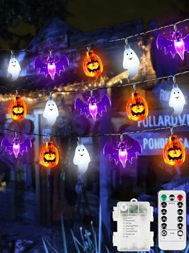 Halloween String Lights, 3D Pumpkin Bat Ghost Fairy Lights Batter...