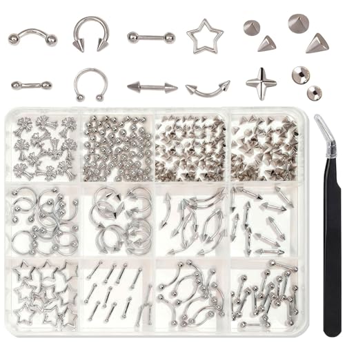 TESGADGETS Strass pour Ongles – Charms Argent pour Ongles, Clous Métalliques Punk Goth, Pics, Anneaux, Piercing Strass Ongles, Formes Mixtes, Gemmes pour Ongles Y2K