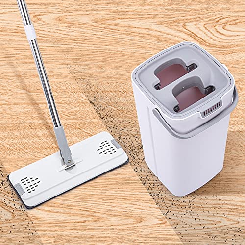 fregona El lavado de manos y la auto-limpieza del sistema de humectación de limpieza en seco de la fregona de tela de cinta con cuchara de microfibra for limpieza de piso herramienta plana fregona mop