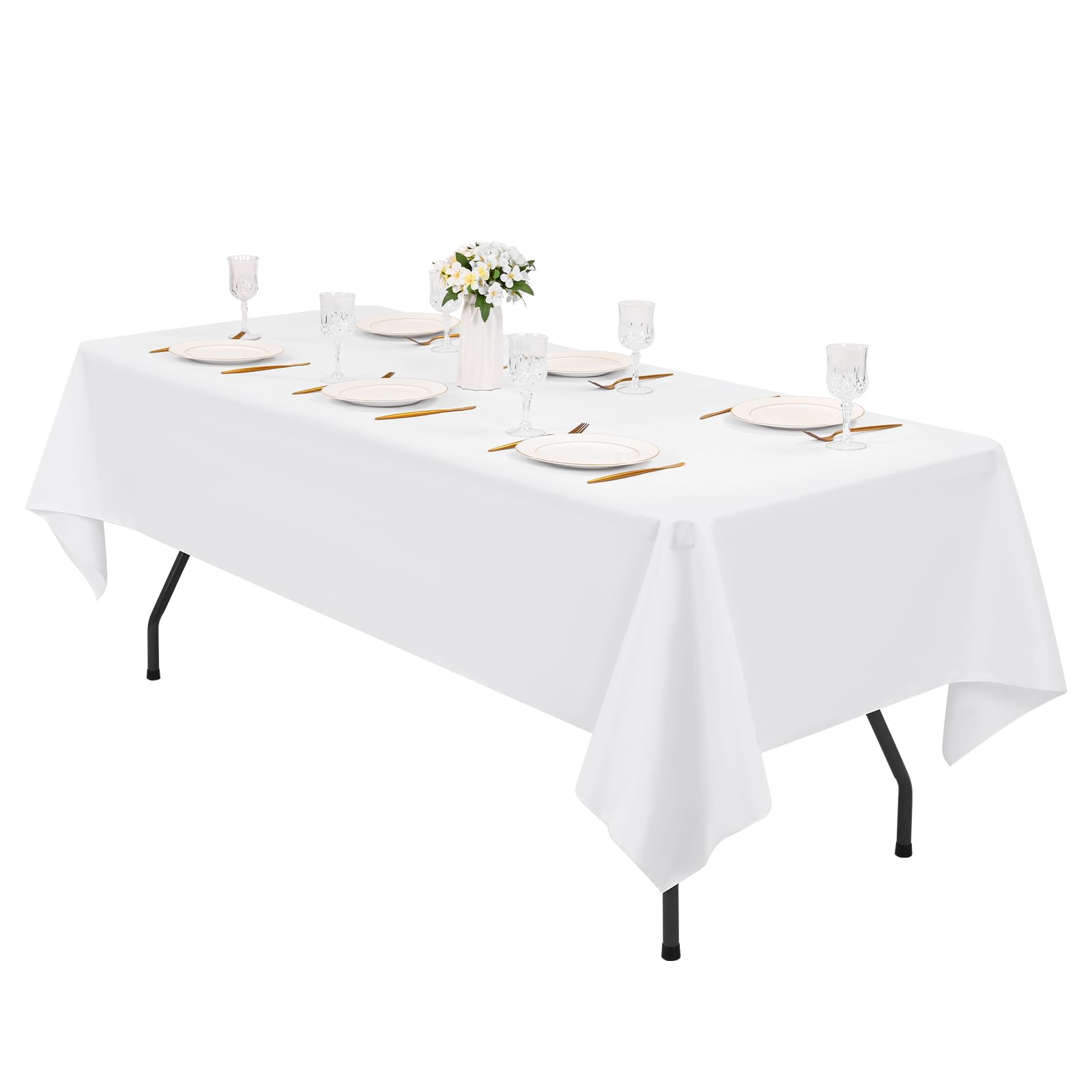 1 Pack White Rectangle Tablecloth, 60 x 126 Inch Washable Polyester Fabric