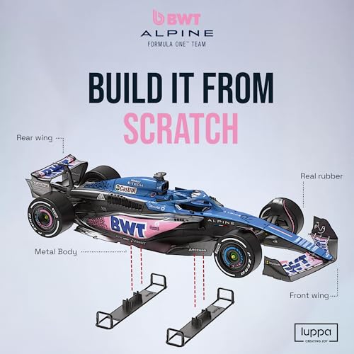 Image of LUPPA Formula 1 ALP A523 Model kit - 1:18 Scale Racing F1 ALP A523 Model Inspired by Pierre Gasly & Esteban Ocon l Building kit, Collectible diecast, 140 Pieces