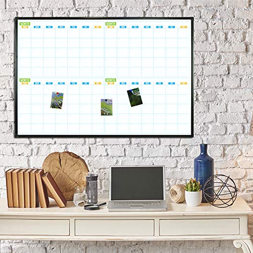 Lockways 36" x 24" Magnetic Dry Erase Calendar Whiteboard, 4 Month Framed White Board Planner, Wall Mounted Message Presentation Memo Calendar Board