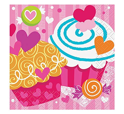 Cupcake Hearts Valentine's Day Beverage Napkins, 16ct