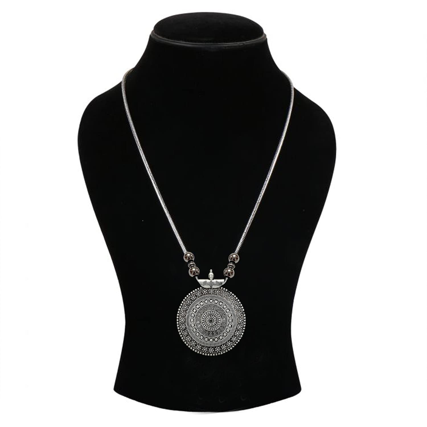 Xtore Oxidized Tribal Pendant Chain,Necklace,Jewellery set for women and girls (Silver) 2