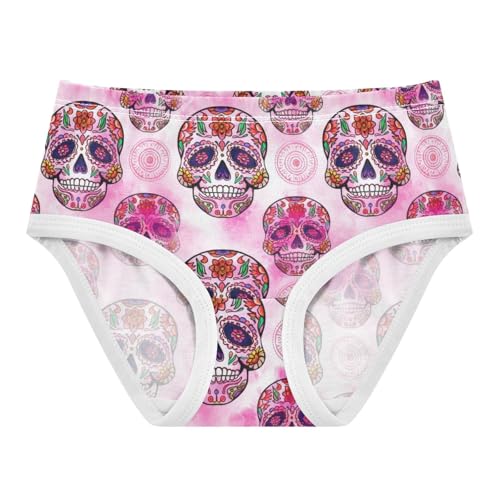 Joisal Intricately Sugar Skull Pink Little Girl Panties Toddlers Underwear Floral Cotton Designer Undies Kids Briefs 2t