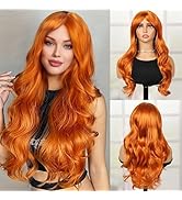 BECUS Ginger Wig 22 Inch Long Wigs for Women Middle Part Natural Curly Wavy Synthetic Replacement...