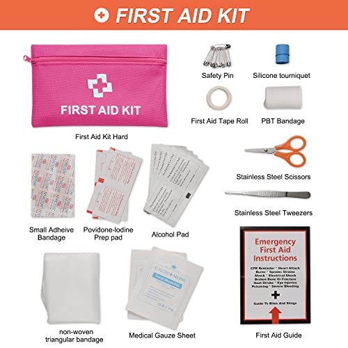 Thinkwork Car Emergency Kit For Teen Girl And Lady's Gifts, Pink Emergency Roadside Assistance Kit With 10Ft Jumper, First Aid Kit, Safety Hammer, Tow Rope, And More Ideal Pink Car Accessories Tool #TOP3