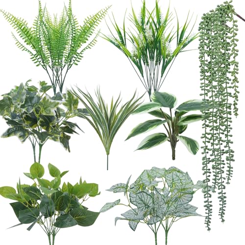 HO2NLE 16 Bundles Artificial Greenery Stems for Outdoors Faux Plants