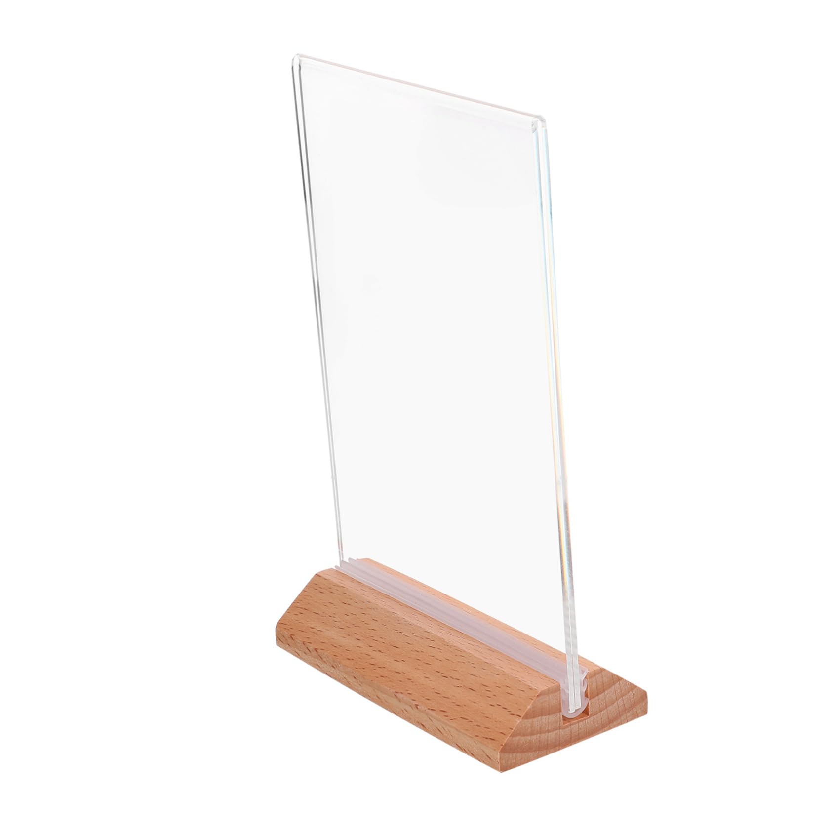 6 Stück Acryl Tischaufsteller mit Holzsockel, A6, Vertikal | 100 X 150mm Format, Beidseitige Anzeige, Unten Befüllbares Design, Leicht zu Platzieren und Entnehmen