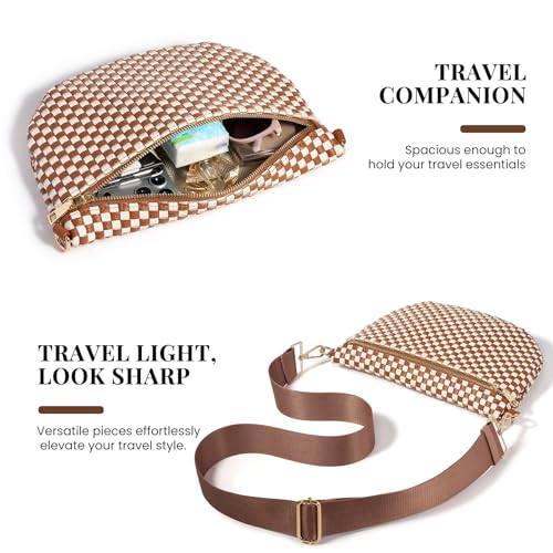 Image of Woven Crossbody Bags For Women, Checkered PU Waist Pack Travel Sling Bag