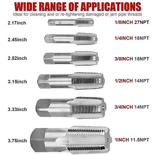 Kboisha NPT01-001 6-Piece Npt Pipe Tap Set, Carbon Steel Npt Thread Forming Tap Sizes 1/8" thumb #5