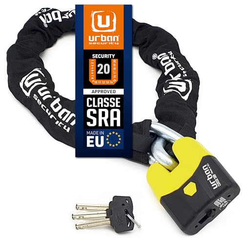 URBAN U8K120 Antivol Moto Chaîne Homologué SRA, Sécurité Maximale Niveau 20, Ø15mm Acier Trempé, Double Verrouillage, Serrure Anti-Crochetage, Fixation...