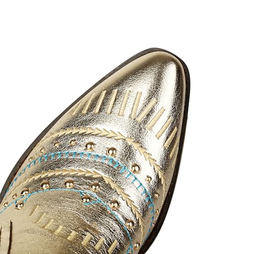 Image of Fringe Cowboy Boots for Women Wide Calf Embroidered Tassal Cowgirl Boot Knee High Snip Toe Pull On Western Shoes