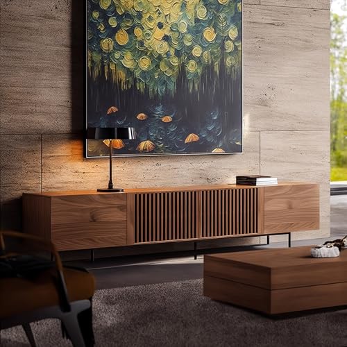 NessCarsti Mid Century Modern TV Stand with 4 Doors, 94.48 Inch Wide Entertainment Center TV Console for Living Room Bedroom, Media Console TV Cabinet with Storage Walnut