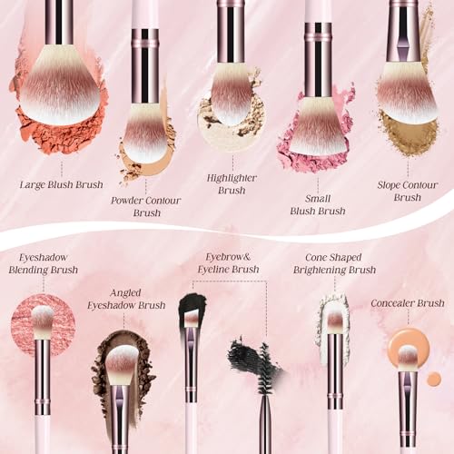 Makeup Brush Set, Premium Synthetic 10 PCS Makeup Brushes, Travel Makeup Brush Set with Soft Hairs, Makeup Brushes Set Professional for Blush, Eyeliner, Eyeshadow, Concealer, and Foundation (Pink) - Image 3