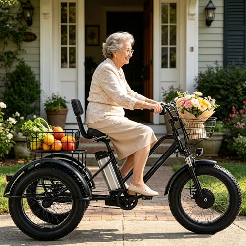 ZhouBSM Motor Adult Electric Trike, 500W 48V Electric Trike, 20' Fat Tire 3 Wheel Electric Bike with Removable Battery, Removable 48V/12Ah Battery - 35km Range, 200kg Maximum Load