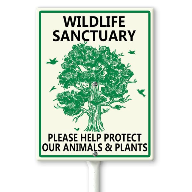 Lucidhisun Wildlife Sanctuary Please Help Protect Our Animals and Plants Yard Sign with Stakes 11.5×15cm, Sturdy Aluminum Yard Signs Rust Free, Wildlife Sanctuary Metal Sign