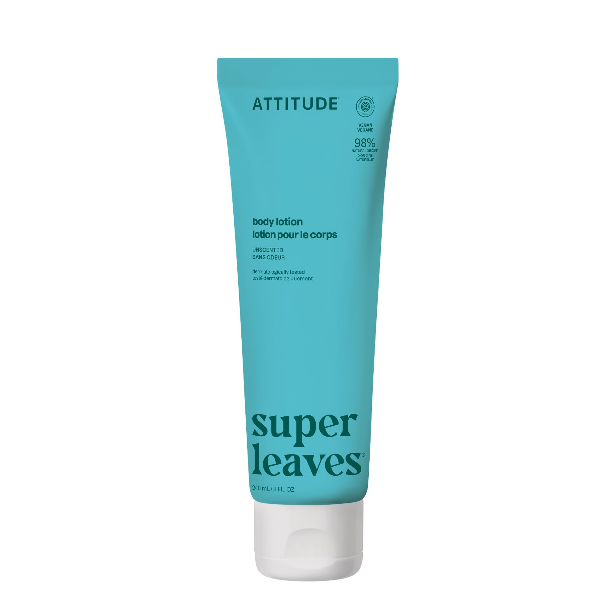 ATTITUDE Body Lotion, EWG Verified, Vegan & Cruelty-Free, Hydrating Moisturizer for Dry Skin, Non-Greasy, Skin Care, Unscented, 8 Fl Oz