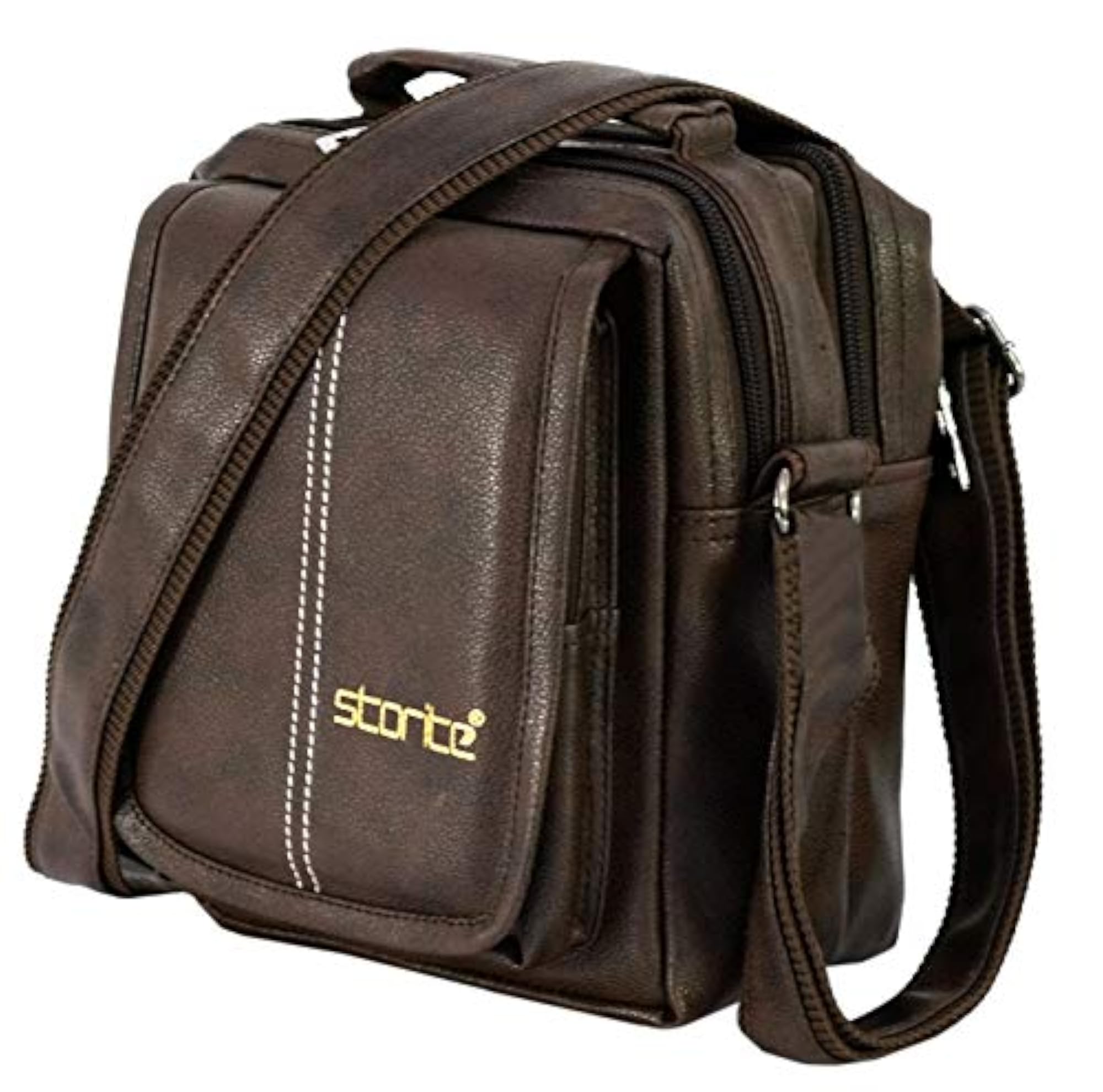 Brown PU Leather Sling Bag, Compact Design