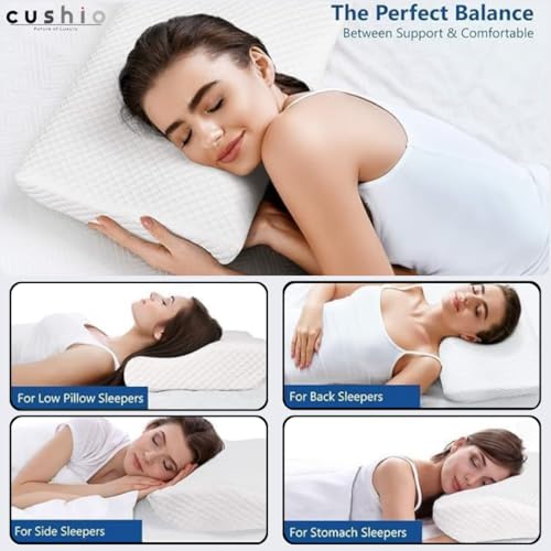 Image of CUSHIO Memory Foam Butterfly Contour Pillow (Pack of 2) Cervical Orthopedic Memory Pillow for Neck & Shoulder Pain Relief | Size 20 inchx12 inch (White)