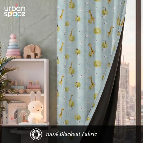 Image of Urban Space 100% Blackout Window Curtains for Kids Room | Digital Printed Nursery & Bedroom Curtain | 100% Light Blocking Eyelet Curtain with Tie Back | 1 Panel (Window - 5 Feet, Forest Friends)
