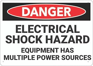 Safety First Aluminum Danger Sign, Electrical Shock Hazard Warning, 12 x 8 Inch, Weather Resistant, Multiple Power Sources Alert for Business, Industrial Use