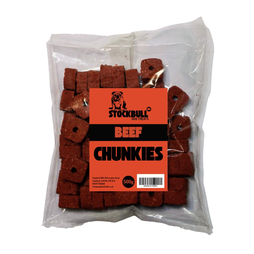 Stockbull UK Beef Chunkies Semi-Moist Dog Treats, Dental Plaque-Removing Chews for Medium & Large Dogs, Natural Ingredients, 500g (Beef)