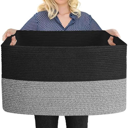 Image of MEGASKET Extra Large Storage Baskets, 23.6" x 15.7" x 14.1" Black Baskets for Organizing, Rectangle Woven Basket for Blankets, Toys, Towels, Laundry, Decorative Wicker Storage Basket, Basket for Decor