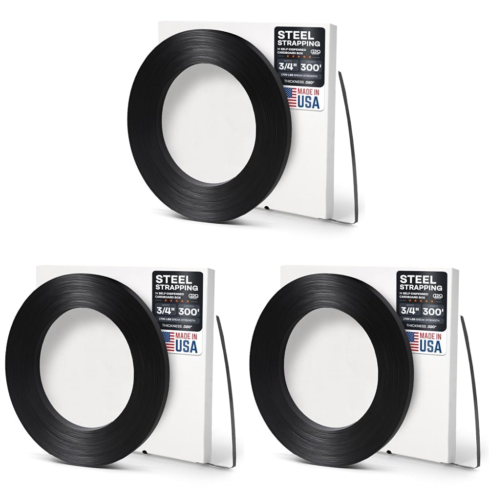 IDL Packaging .020" Steel Strapping Coil (1700 Lbs Break Strength) in Self-Dispensed Сardboard Box -Portable Strong Banding - Superior Cut-Resistance -Heavy Pallet Strapping, 3/4W x 300L' (Pack of 3)