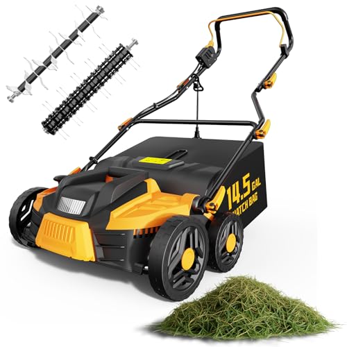 Grelawner 15.5 Amp 16-Inch Electric Dethatcher and Scarifier, Lawn Dethatcher with Foldable Design,...