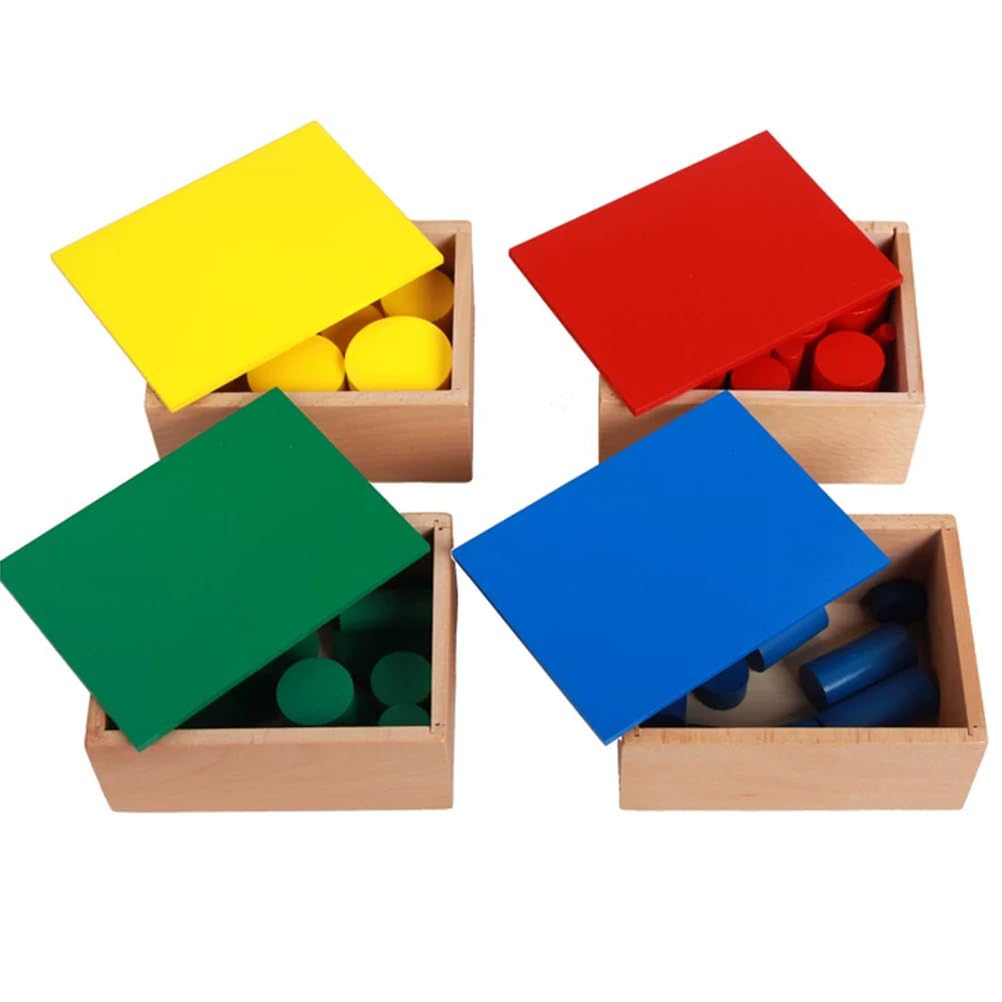 ttnmrc Montessori 4 Boxes Wooden Color Cylinder Blocks