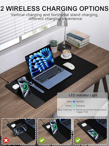Image of TopMade 4-in-1 Mouse Pad with 15W Wireless Charging, Foldable Phone Holder, 31.5 inch x 15.75 inch XXL Large Desk Pad, Gaming Mousepad with Ultra-Smooth Surface, Non-Slip Base, Waterproof Desk Mat, Black