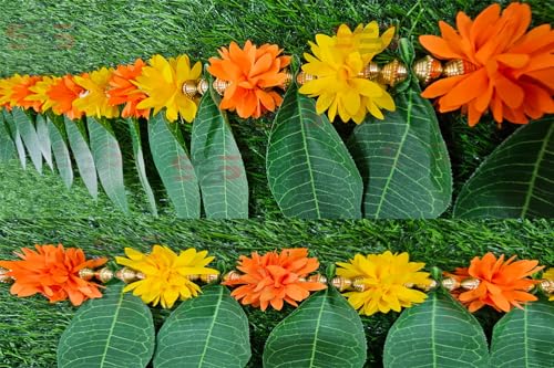 Image of S2S Artificial Marigold & Mango Leaves Simple Door - Window toran /Door hangings /Festive Decorations | 1 Piece | (Yellow and Orange) (Length - 40 Inch)