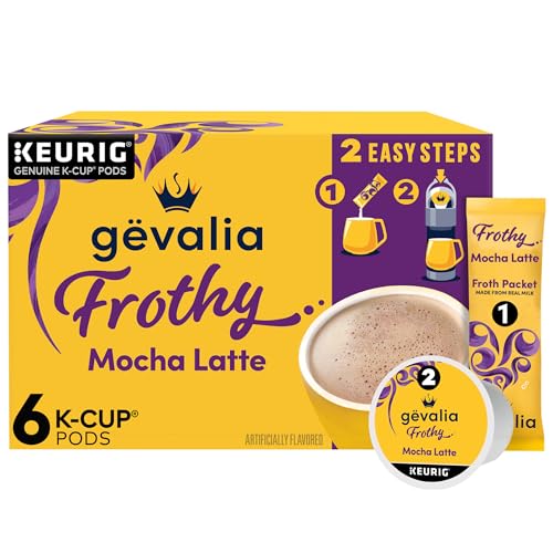 Gevalia Frothy 2-Step Artificially Flavored Mocha Latte Espresso Style K-Cup Coffee Pods & Froth Packets Kit, 6 ct Box