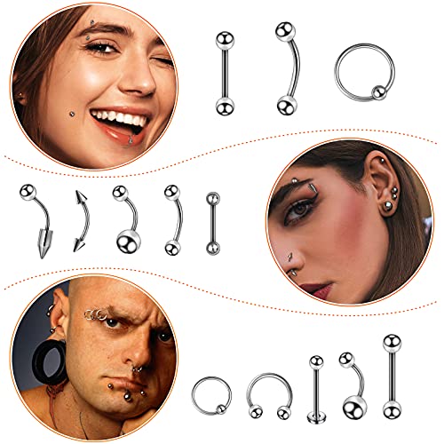 114 Pcs Body Piercing Kit, Stainless Steel Industrial Piercing Kit With 14G 16G 18G Piercing Needles Clamps For Belly Button Lip Tongue Nose Septum Ear Cartilage Body All Professional Piercings #TOP4