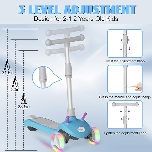 Scoothop Electric Scooter for Kids Ages 3-8, 3-Wheel Electric Scooter, Kids Electric Scooter with LED Light-up Wheels, 3 Height Adjustable, Lean-to Steer Design, Gift for Boys/Girls, Blue — view 3