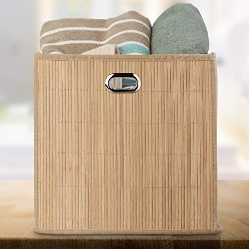 Relaxdays Bamboo Storage Basket, Bathroom & Bedroom Organiser, Cube, Tall Box, HxWxD 31 x 31 x 31 cm, Folding, Natural - Image 2